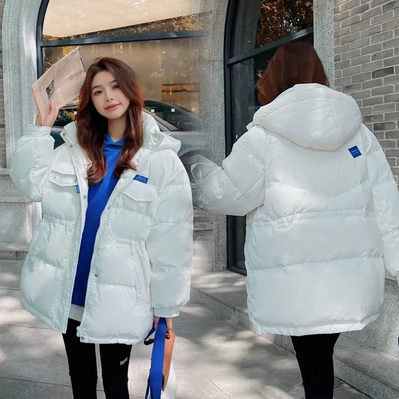 2025 New Women Loose Cotton Padded Jacket Women Klein Blue Cotton Coat Winter Warm Thicken Parkas Coat Hooded Plus Size Outwear
