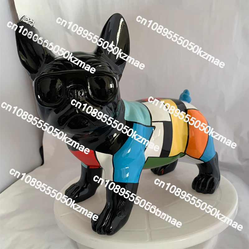 Decoration Modern Artwork Abstract Colour Fiberglass Animal Dog Sculpture Famous Resin French Bulldog Statue