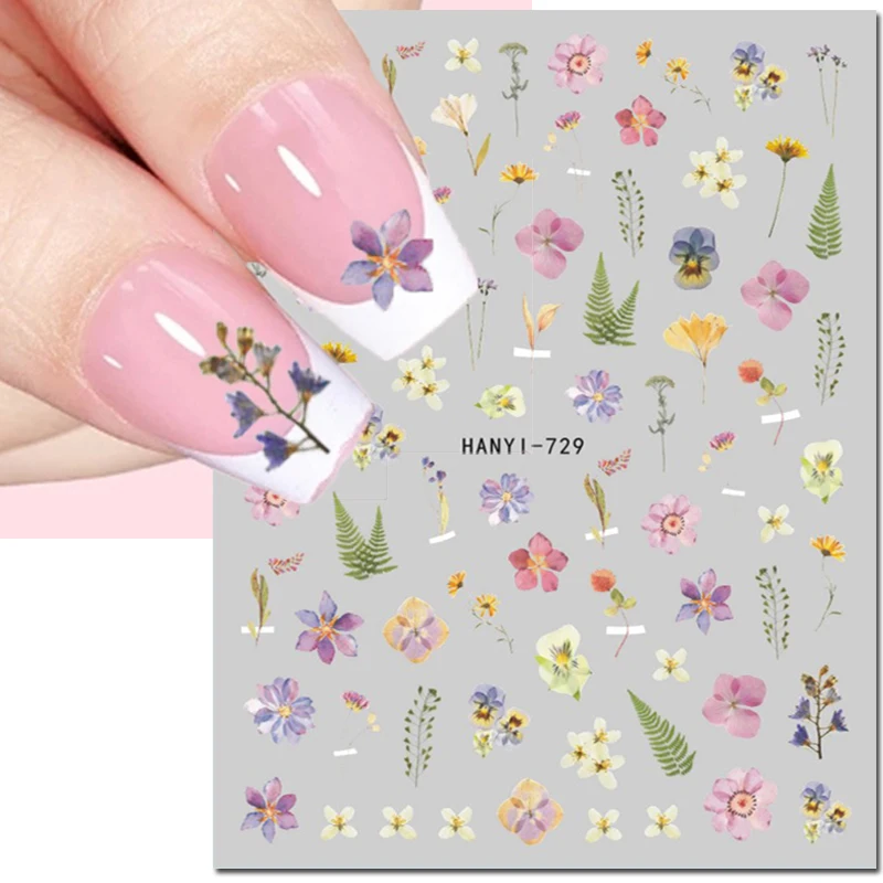 3d Nail Art Decals Summer Nuance Flowers Letters Adhesive Sliders Nail Stickers Decoration For Nail Tips Beauty