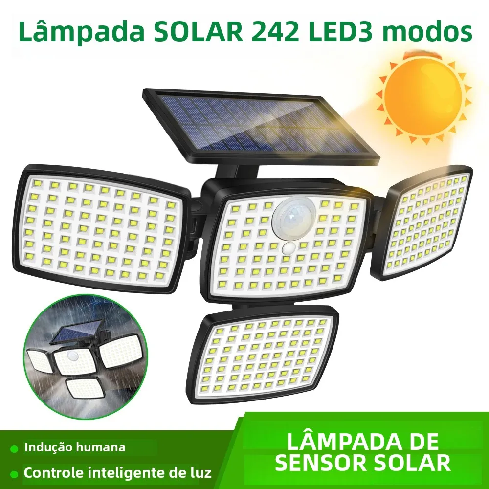 

242 светодиодные солнечные фонари, уличный датчик движения, 3 режима, IP65, водонепроницаемые прожекторы, охранные фонари для заднего двора, патио