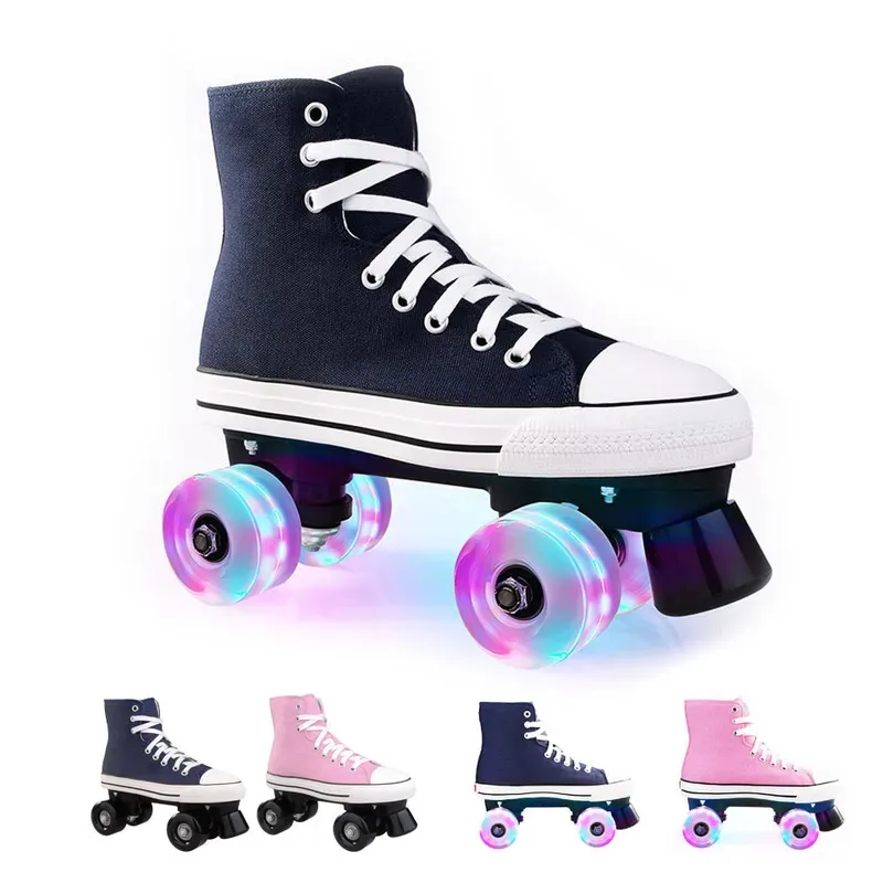 

Professional Adult Quad Roller Skates, Double Row Roller Skates, Unisex Canvas Shoes, Two Line Flashing Wheels Patines