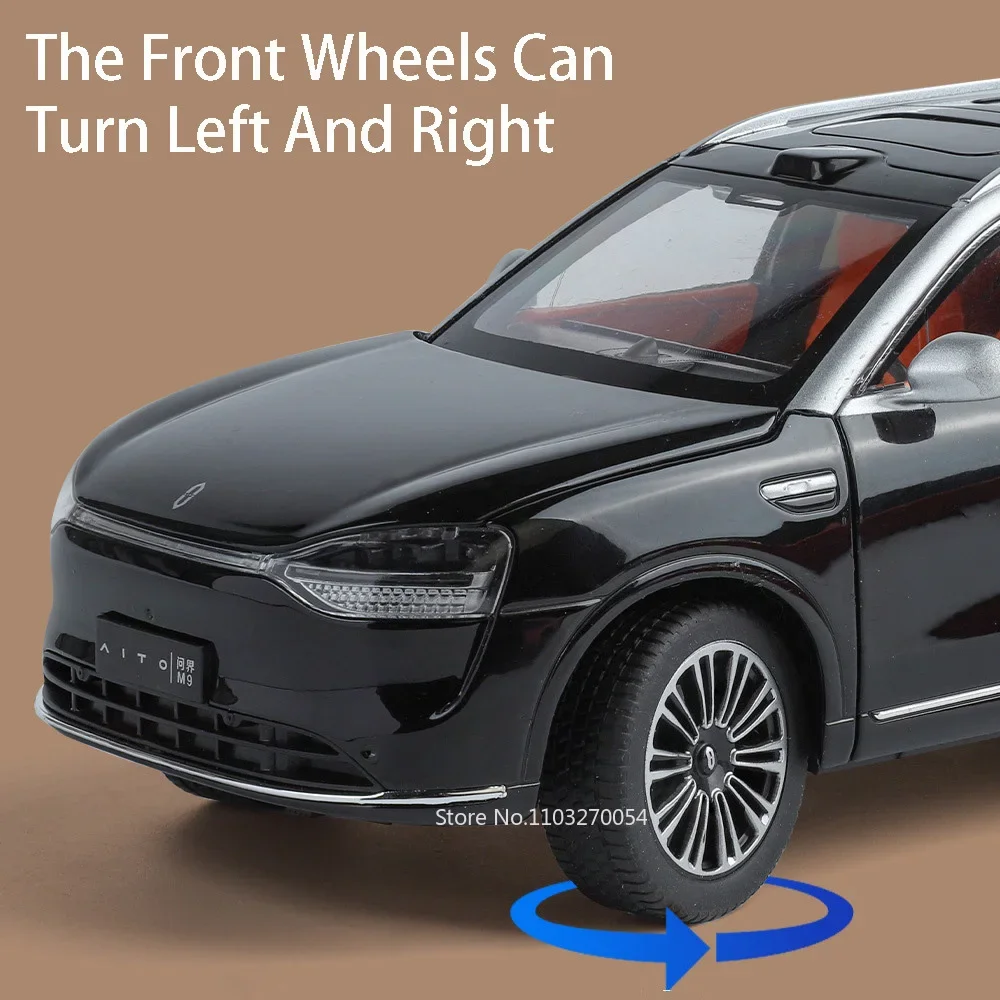 1:24 AITO M9 SUV Modell Spielzeug Auto Legierung Metall Druckguss Sound Licht Zurückziehen 6 Tür Geöffnet Gummi Reifen Fahrzeug Sammeln Ornament