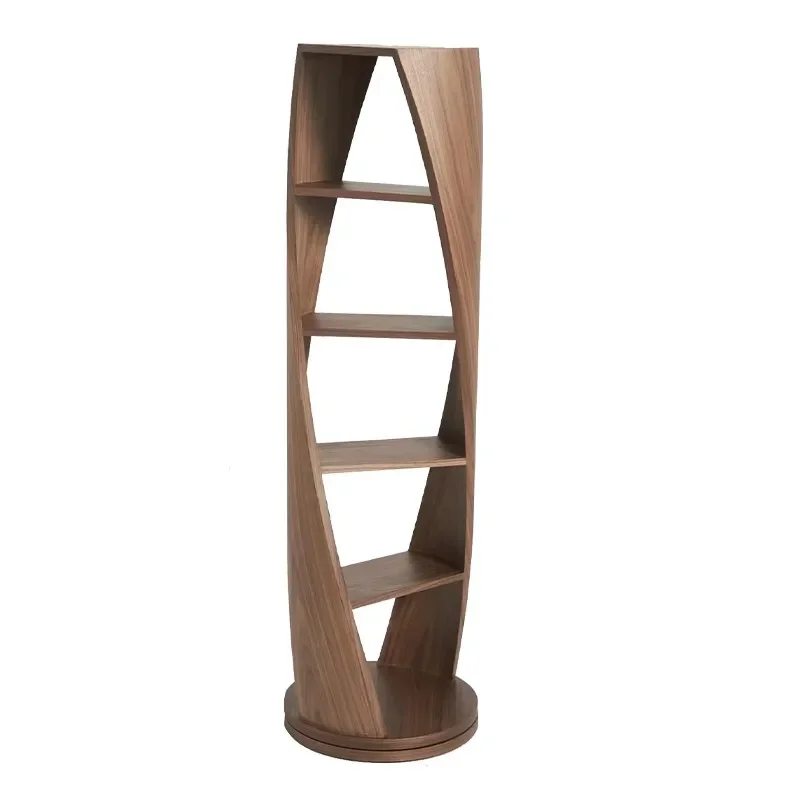 Walnut medieval solid wood, rotating bookshelf, round trapezoidal, special-shaped bookcase