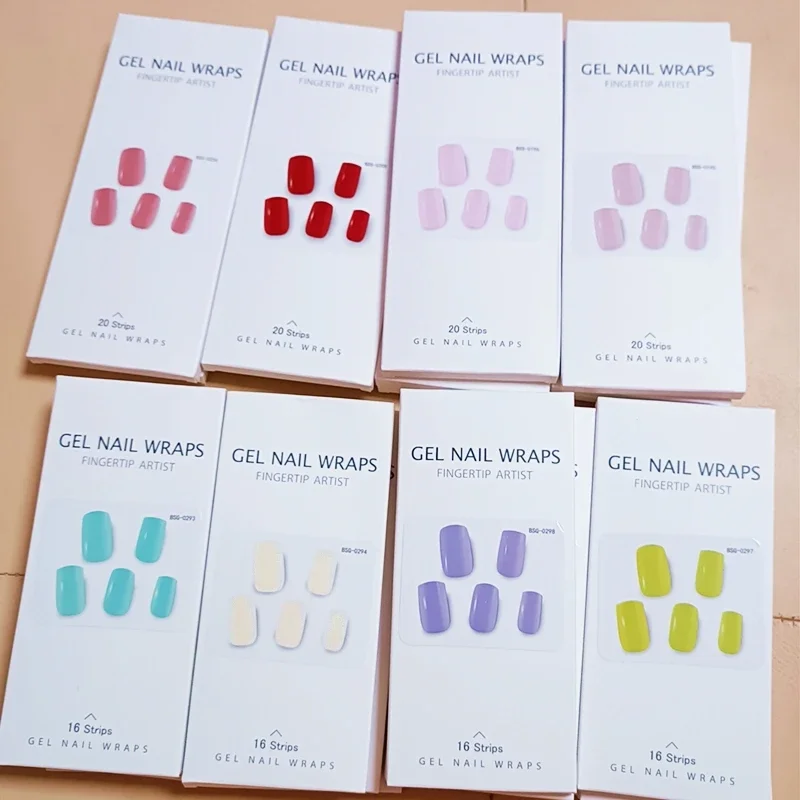 16/20/22/24 Strips Semi-cured Gel Nail Stickers New Solid Color Semi-baked Nail Patches Full Cover Nail Decals UV Lamp Need