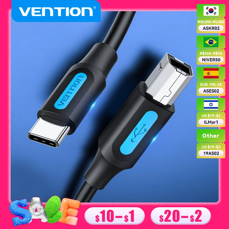 Vention USB C to USB Printer Cable for MacBook Pro Scanner Fax machine HP Canon Dell Samsung Printer Type C 2.0 Printing Cord