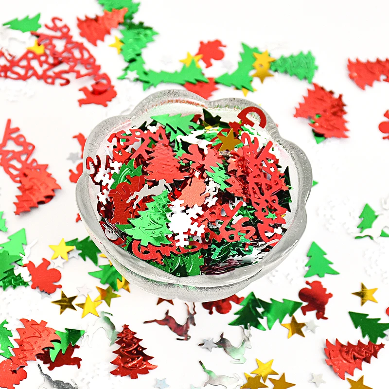 1Bag Glitter Christmas Tree Snowflake Confetti Holly Leaf Flowers Sequins Confetti Xmas Table Decor For Home 2025 New Year Noel