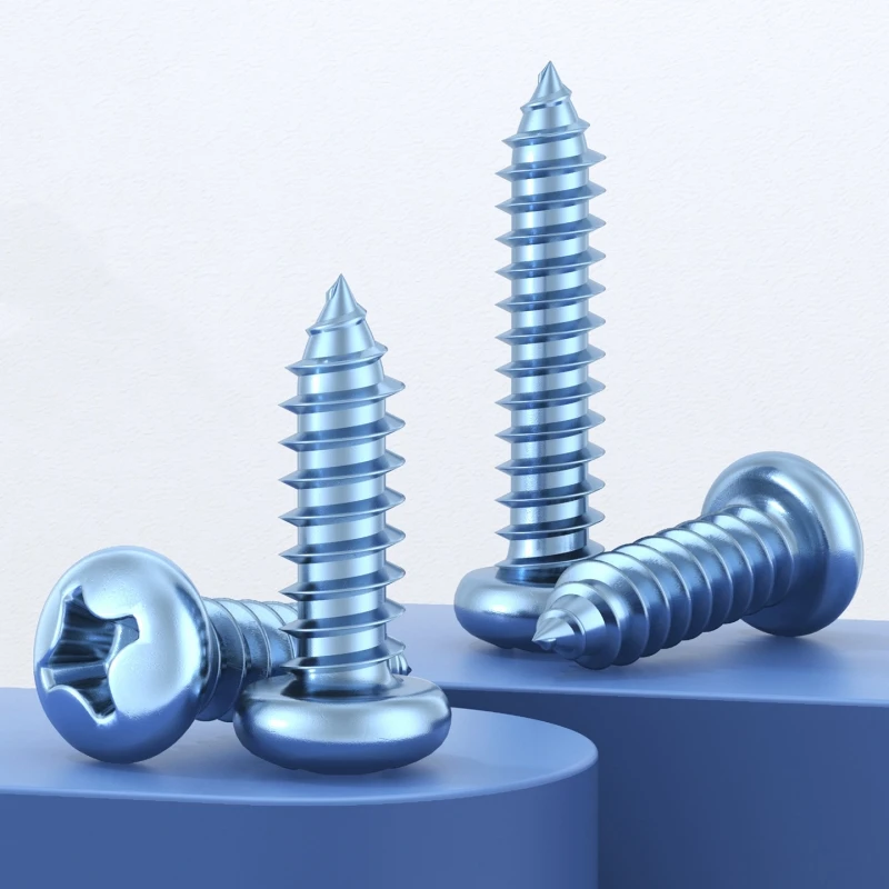 M2.5 M3 M4 M5 M6 Blue Zinc Plated Carbon Steel Phillips Pan Round Self Tapping Wood Screws