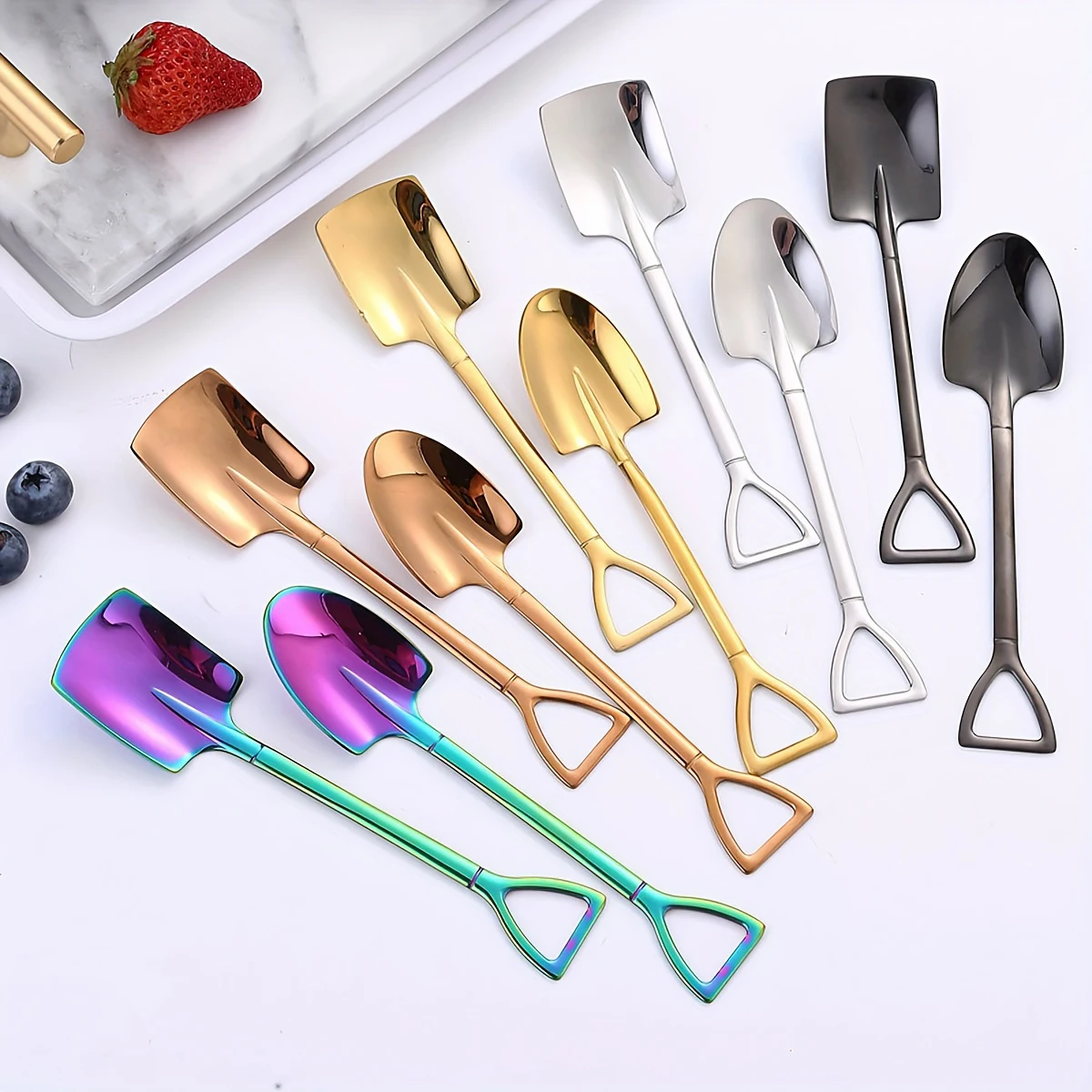 10Pcs Stainless Steel Shovel Spoon Teaspoon For Coffee Spoon Fruit Ice Cream Dessert Scoop Kitchen Accessories Wedding Christmas