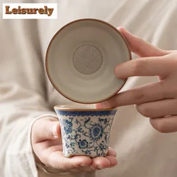 Cream Blue and White Porcelain Tea Infusor Vintage Ru Kiln Leaf Strainer Tea Strainer Household Tea Soaking Tea Filter Cha Craft