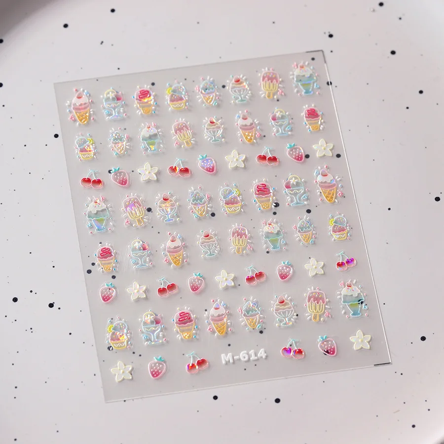 New Process Line Frosted Three-dimensional Nail Art Stickers Shell Light Ice Cream Nail Stickers Hot Stamping Series