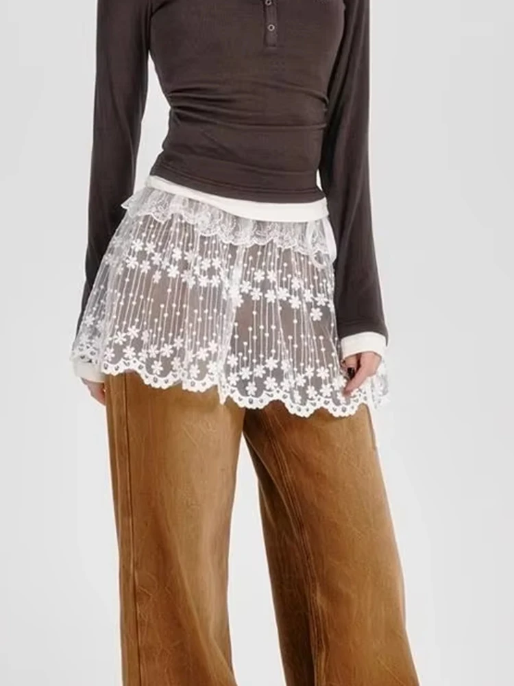 Korean Fashion See Through Mesh Skirts High Waist Lace Up Skirt For Women 2025 Summer New All-match Faldas Sexy Mujer