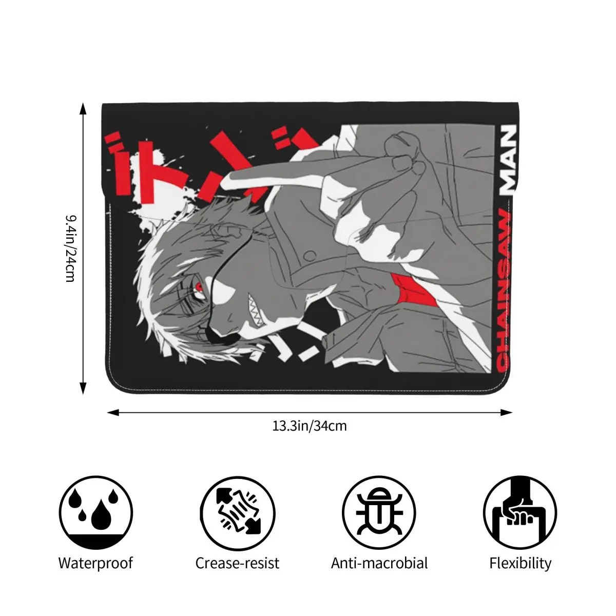 Anime Chainsaw Man Devil PU Leather Horizontal Laptop Sleeve Shockproof Soft Lining Notebook Case 13 Inch