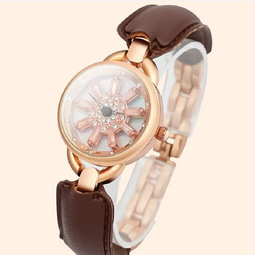 

New Fashion Luxury Woman Rotatable Watch Women Rhinestone Leather Rotate Quartz Watch Ladies Wrist Watch For Gifts Reloj Mujer
