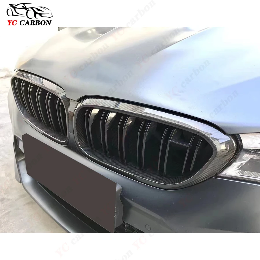 For BMW 5 Series G30 G38 F90 M5 2018 2019 2020 Carbon Fiber Front Middle Grille Frame Grill Mesh Cover Car Styling