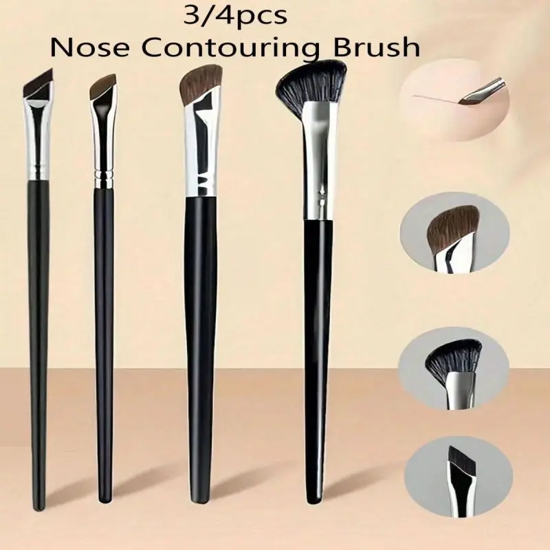 3/4 個のノーズコントゥアリングブラシとアイシャドウミキシングブラシ、無香料ナイロン毛 ABS ハンドル、正確なメイクアップのための柔らかい毛