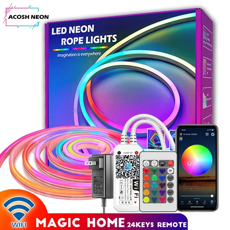 

10M/32.8FT NEON LED Strip Light Voice Control RGB Led Lighting TV Backlight Light Music Sync Gaming Led Strip Lights Wall Decor