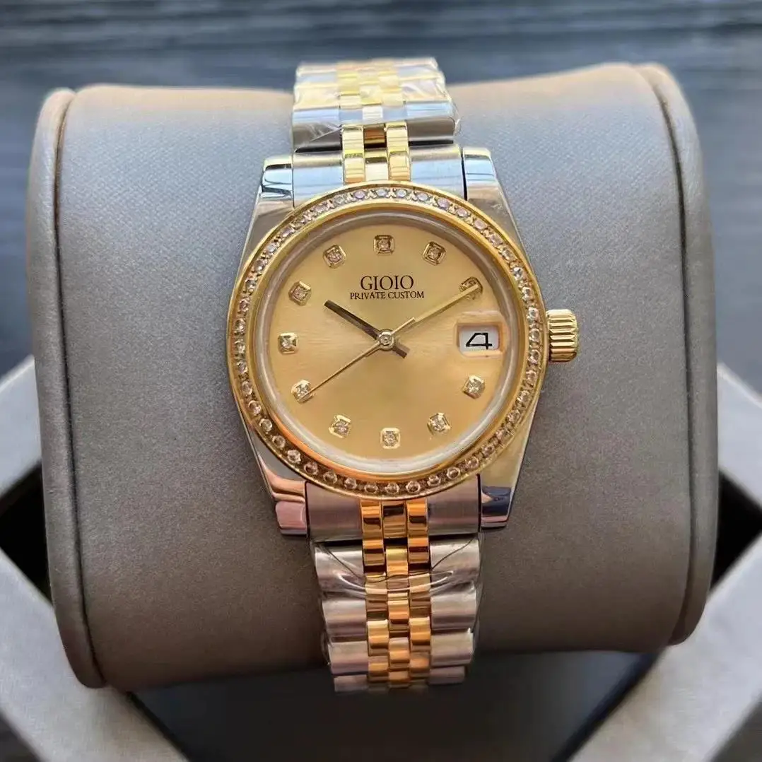 

2026 Luxury Men's Automatic Mechanical Watch Stainless Steel Calendar Silver Gold Black Green Roman Dial Diamond Bezel 31mm