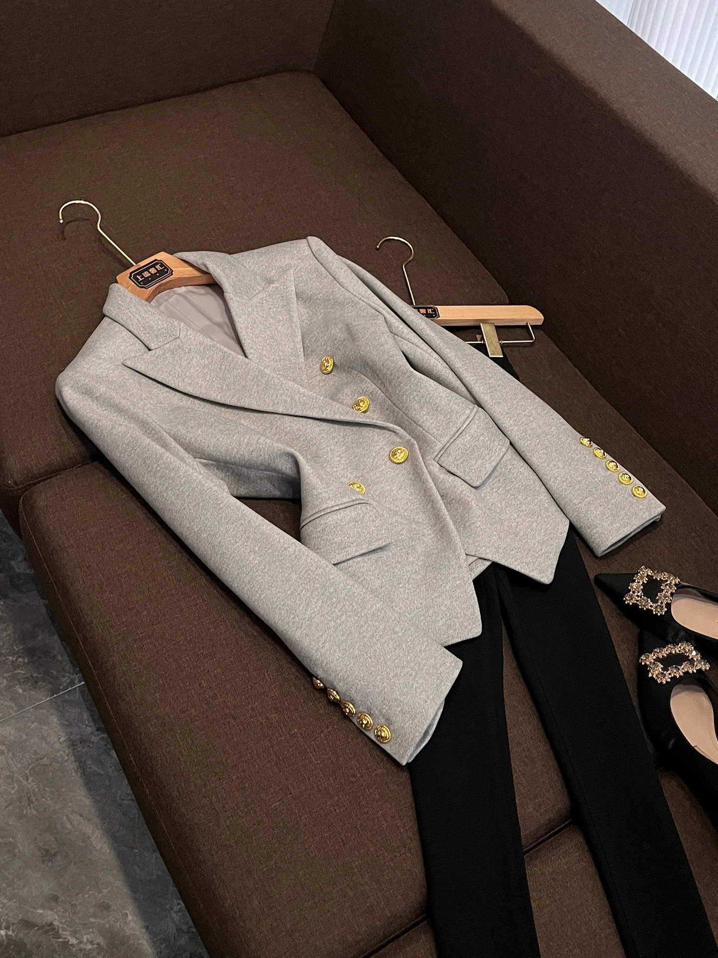 

Gray Long Sleeve Suit Women's Commute Professional Slimming Fashion Moneyed Style Jacket BZ169 Business Casual Elegant