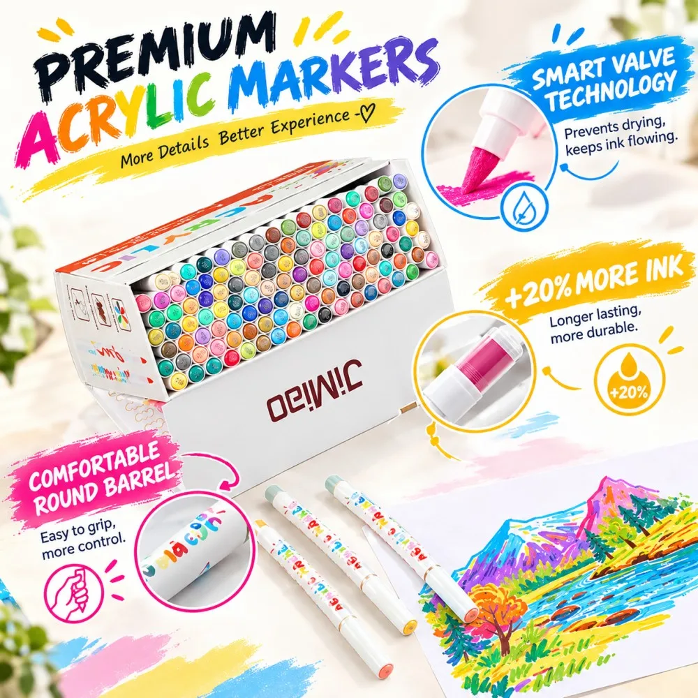 60 Colors Controlled ink Acrylic Paint Markers Strong Coverage Brush Soft Tip Pens for Rock Painting Wood Glass Canvas DIY Art