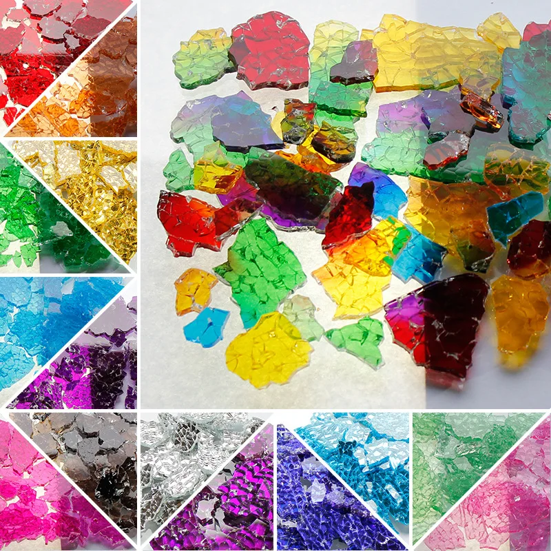 Colorful Ice Fragments DIY Creative Handmade Mosaic Inlay Art Color Tempered Glass Particles Transparent Broken Mirror Pieces