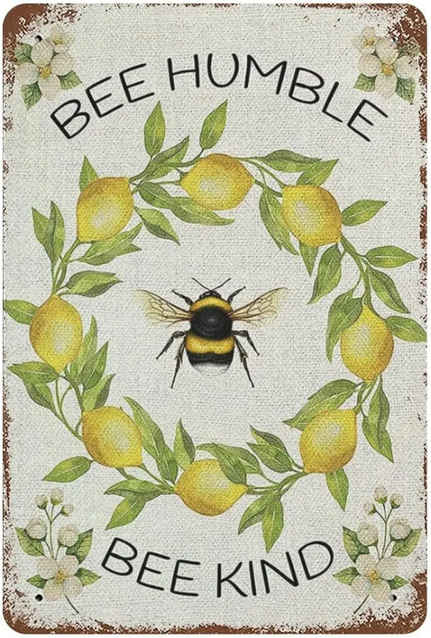 Lemon Metal TIn Sign Bee Humble Bumble Bee Garden Tin Sign Decoration Vintage Chic Metal Poster Wall Decor Art Gift for Home Out