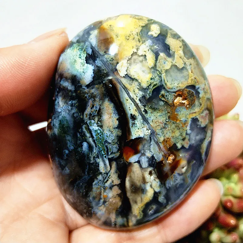 Natural Stone Beautiful OceanJasper Palm Stone Witchcraft Spirit Meditation Energy Cure Feng Shui Crystal Room Decoration - Image 2