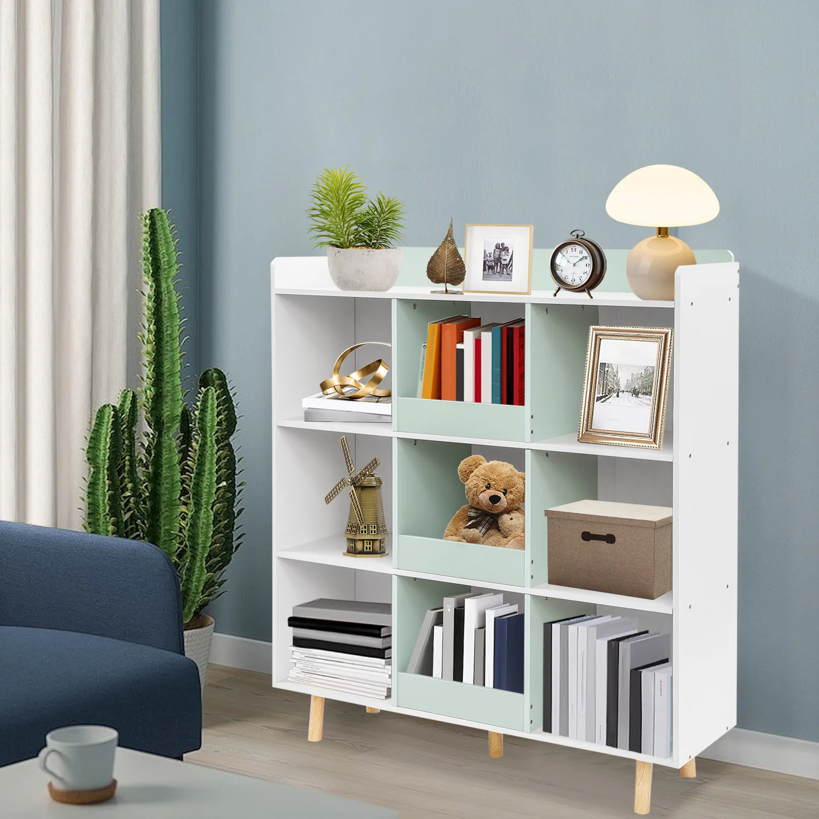 

Toy Storage Organizer Wooden Cube Bookcase 3-Sides Protective Baffles Cube Storage Organizer for Children's Room/Bedroom/Study