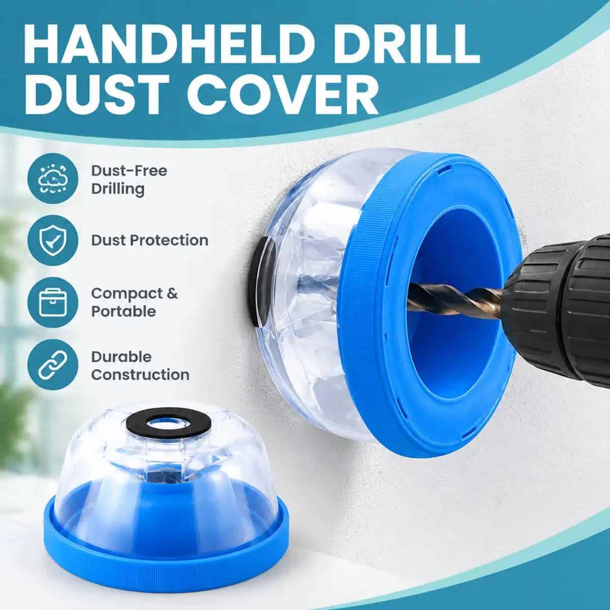 Handheld Drill Dust Cover Wall Drilling Dust Collector Blue Dustproof Protective Shield Portable Durable Drill Accessory