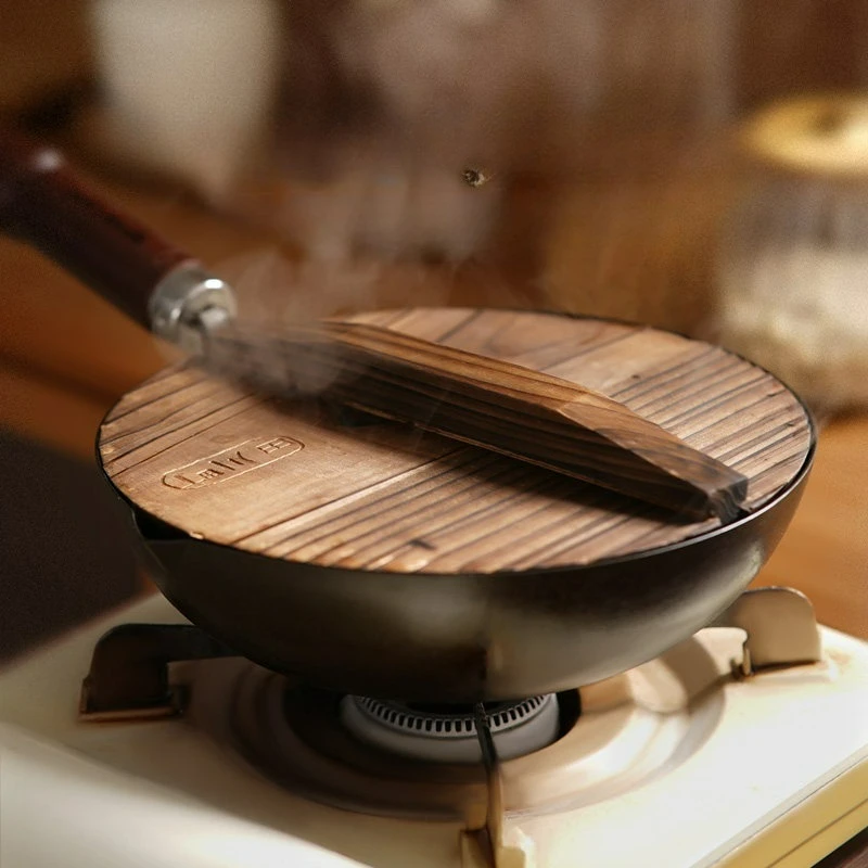 Natural Cedar Wood Lid with Glass Window Transparent Cookware Cover Handmade Kitchen Tool Heat Resistant Pot Top with Knob