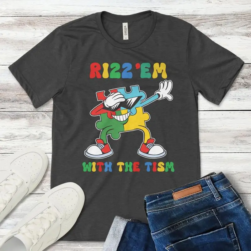 

Rizz Em With The Tism T Shirt Autism Awareness Dab Dance Puzzle Funny Piece