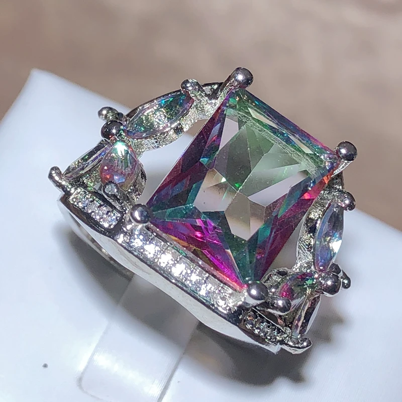 925 Stamp Gothic Dazzling Square Zirconia Women's Ring Multicolor Crystal Engagement Ring Party Jewelry Accessories