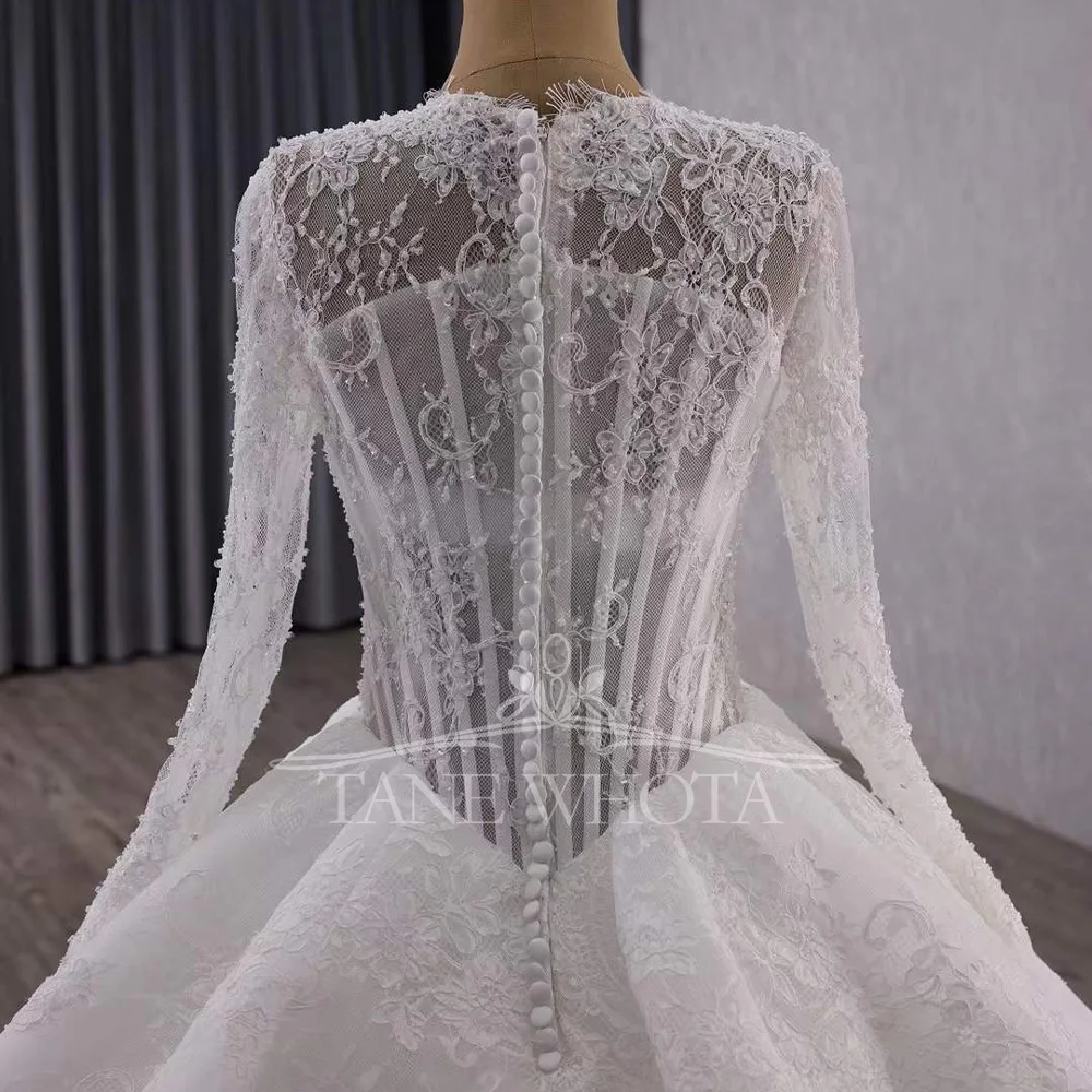 Abito da sposa a maniche lunghe con scollo a V personalizzabile di lusso Robe Mariee con perline ricamate