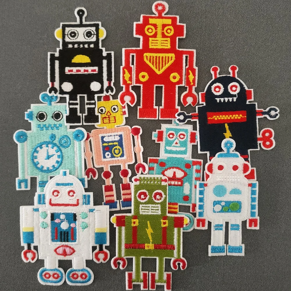 

9Pcs Cartoon robot Series Iron on Embroidered Patches For on Clothes Hat Jeans Sticker Sew Ironing Patch Applique Badge