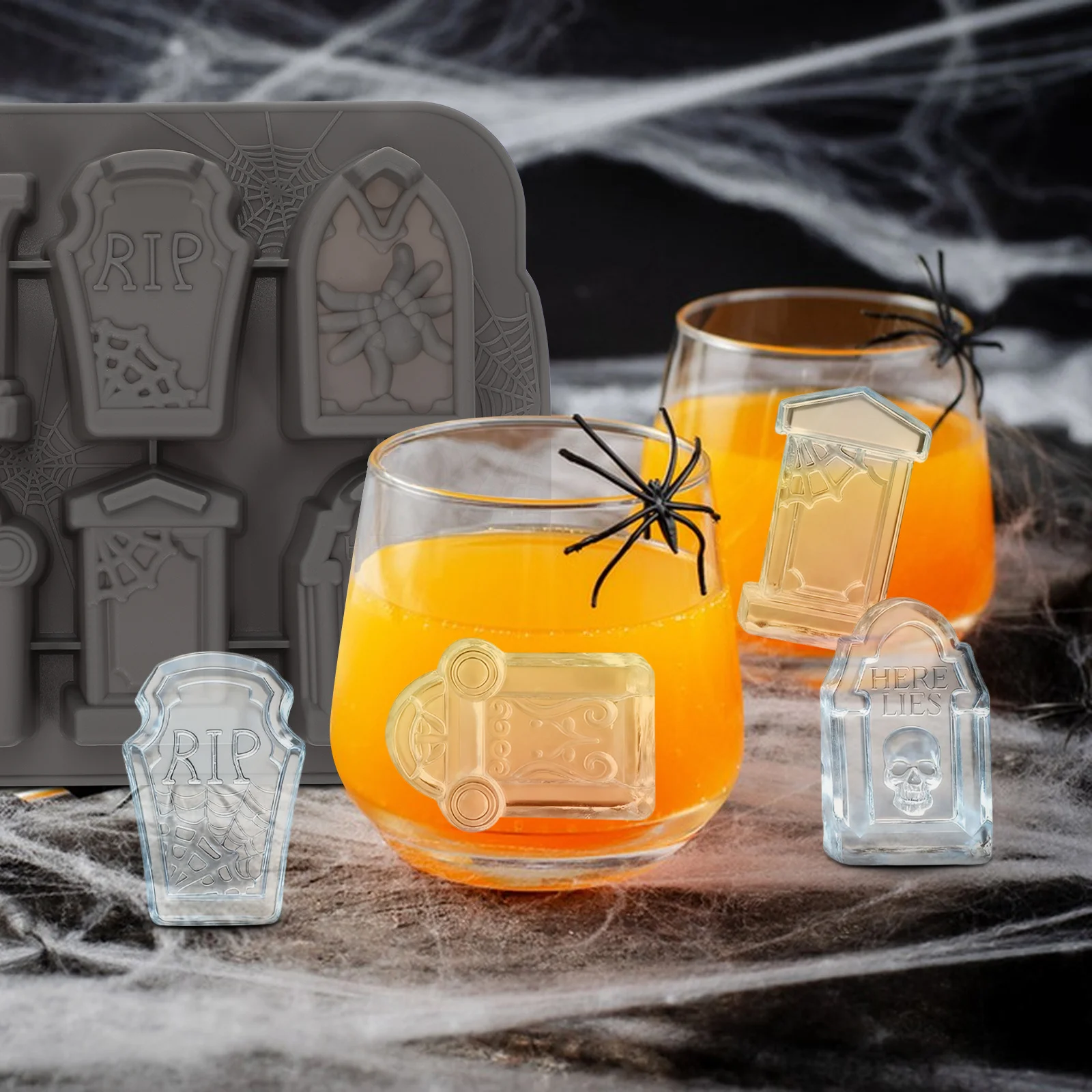 

Tombstone Ice Mold Grey Silicone Halloween Ice Cube Tray For Whisky Beer Cocktail Chiller Party Bar Dessert Chocolate