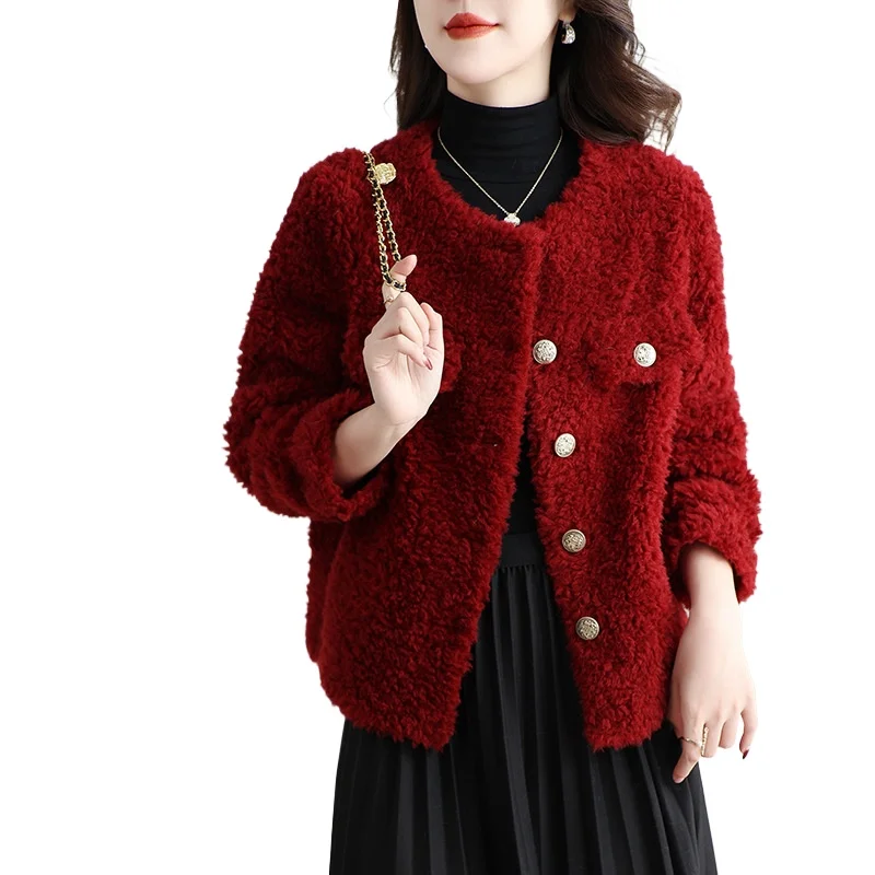 

YOLANFAIRY Real Wool Shearling Coats Womens Casual Winter New in Outwears Women Small Chanel Fur Coat Fashion Casaco Feminino