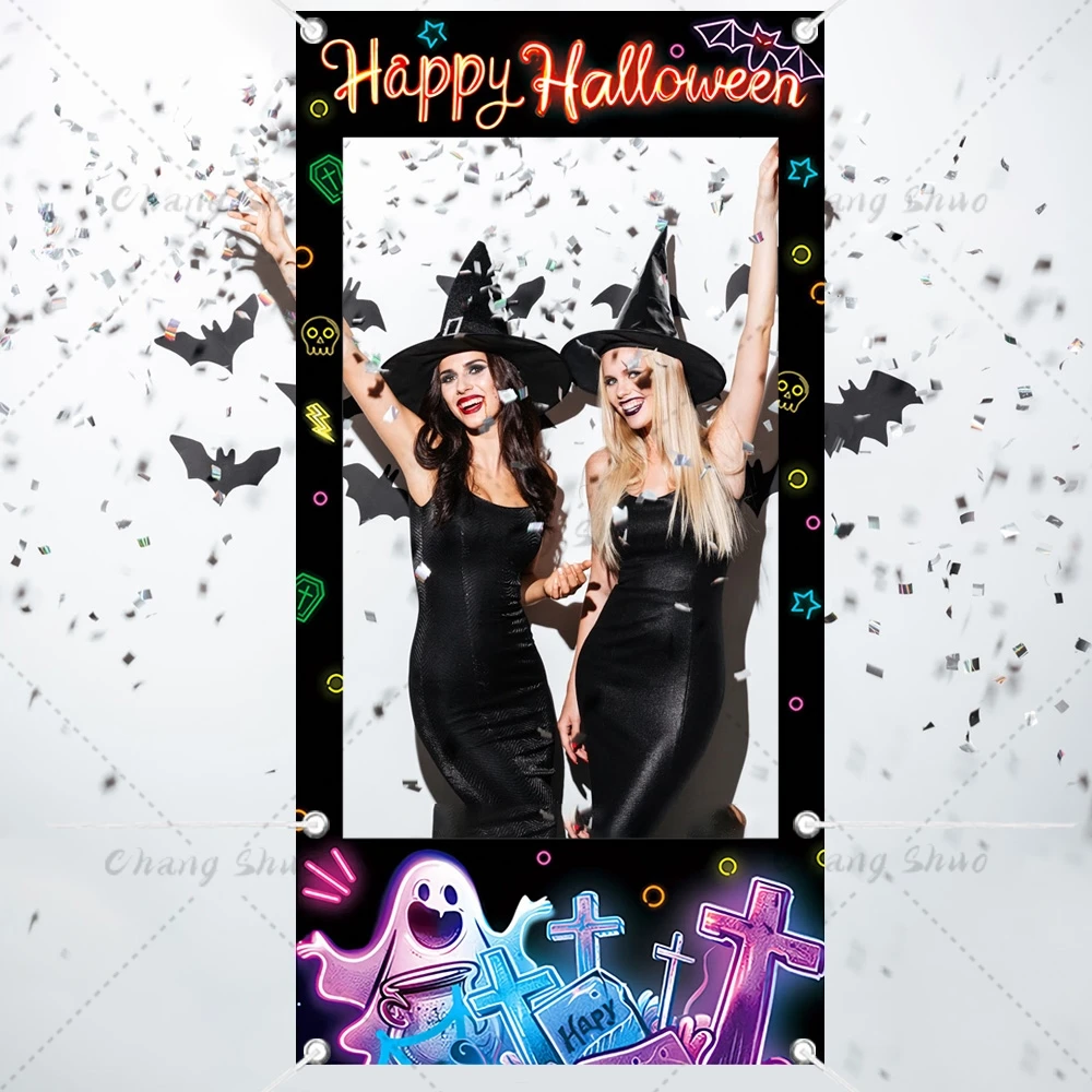 Halloween Party Photo Booth Frame Props for Kids Adult Birthday Party Shooting Backdrop Banner Props Baby Shower Decor Supplies