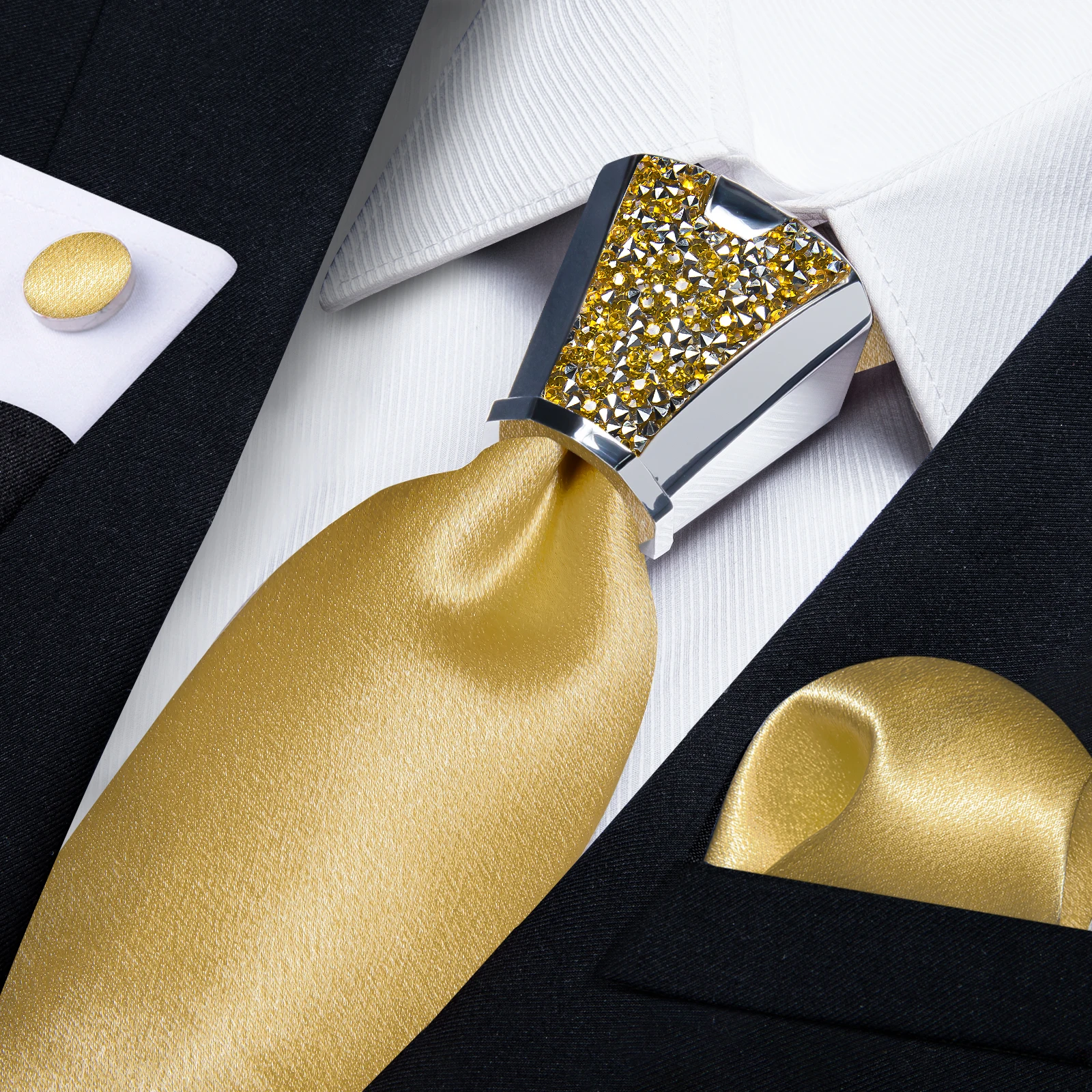 Solid Satin Men\'s Ties Black Royal Green Yellow 8cm Necktie with luxury Plastic Buckle Elegant Wedding Porm Men\'s Accessory