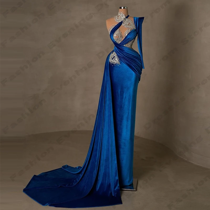 Mode sexy wunderschöne Satin Abendkleider einfache funkelnde Perlen elegante Single Shoulder Ärmel Ballkleider Party für Frauen