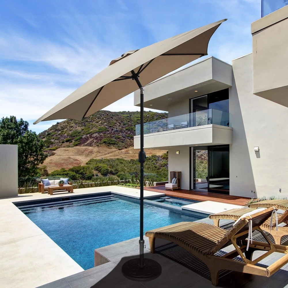 82 بوصة بيج مستطيلة مظلة فناء تنفيس الهواء العلوي إطار فولاذي كرنك إمالة سهلة الفتح مقاومة الطقس مظلة خارجية #4