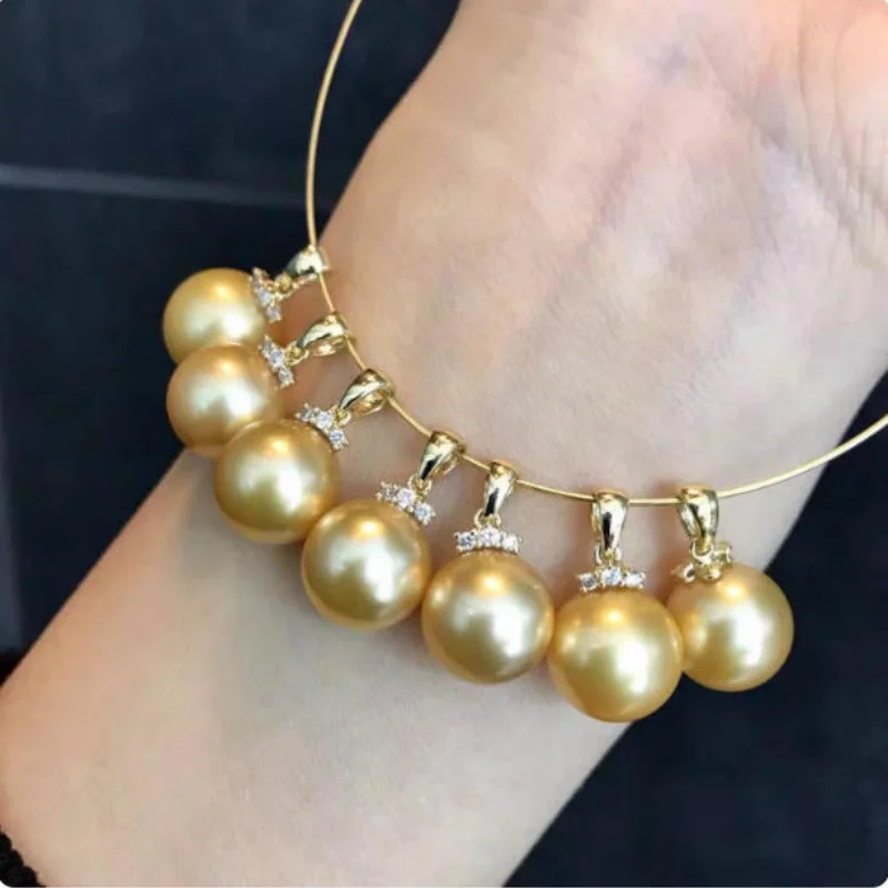 

Stunning AAAA oversized 9-10MM Natural South Sea Gold Pearl Pendant Necklace 925 Silver