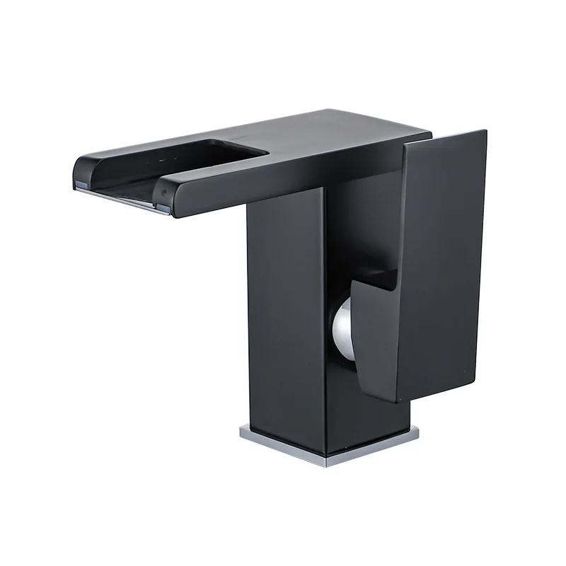

Black waterfall hot and cold countertop basin, washbasin, bathroom cabinet, faucet