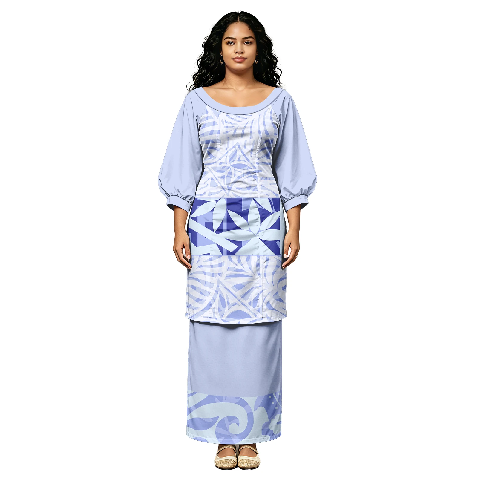 Hawaii Island Party Church Dress Fashion Elegant Puff Sleeve Women Puletasi Samoan Creativity Design Ladies 2 Piece Set Puletasi