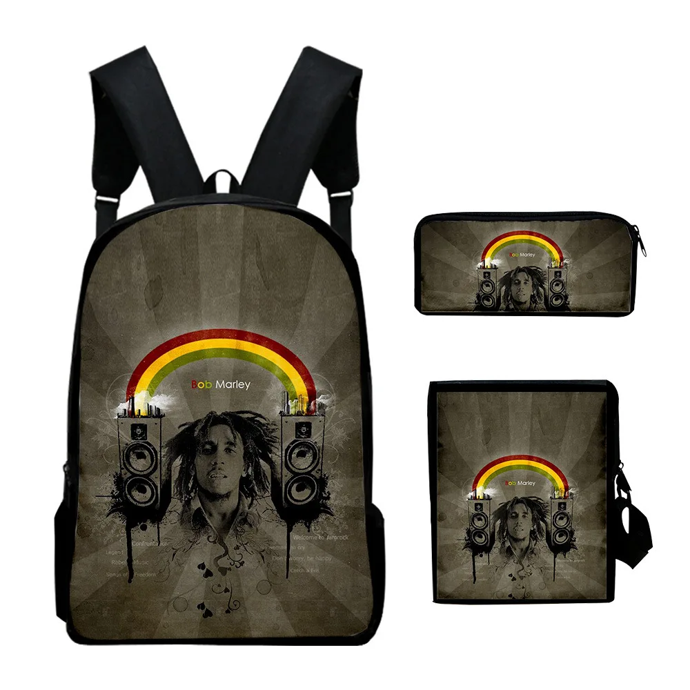 Luxury Novelty Bob Marley 3D Print 3pcs/Set pupil School Bags Laptop Daypack Backpack Inclined shoulder bag Pencil Case