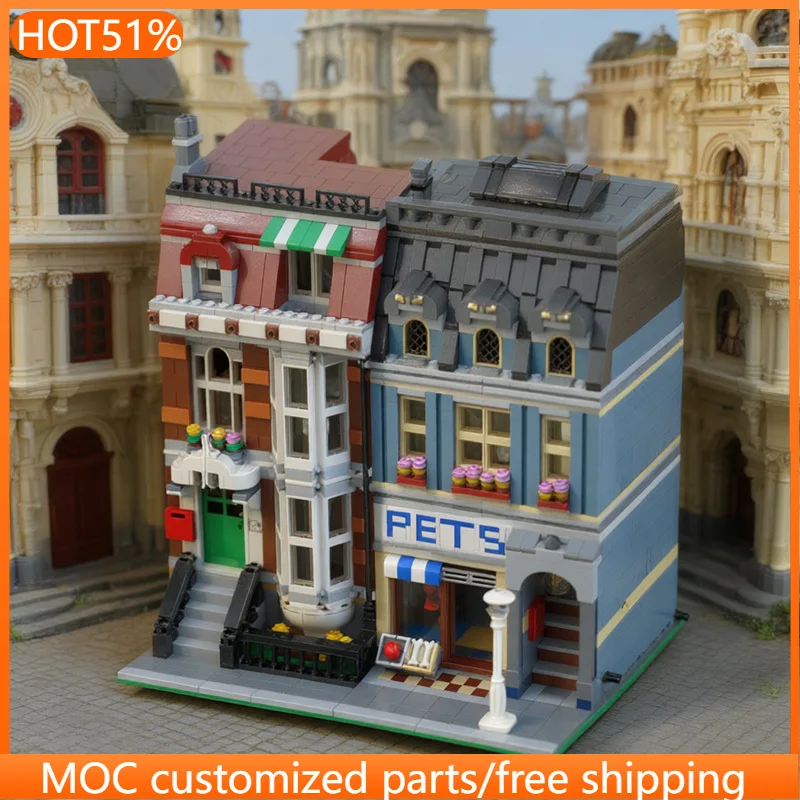 

2609 PCS Urban Pet Shop MOC Customize Modular Building Block Technology Creative Design Design Kids DIY Boys Toy Christmas Gift