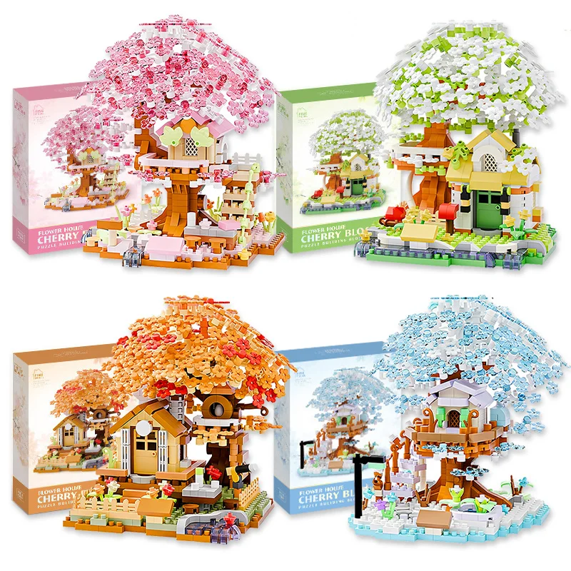 

Sakura Treehouse Building Blocks Pink Cherry Blossom DIY Model Bricks Puzzle Toys for Girlfriend Favor Romantic Gifts Decor