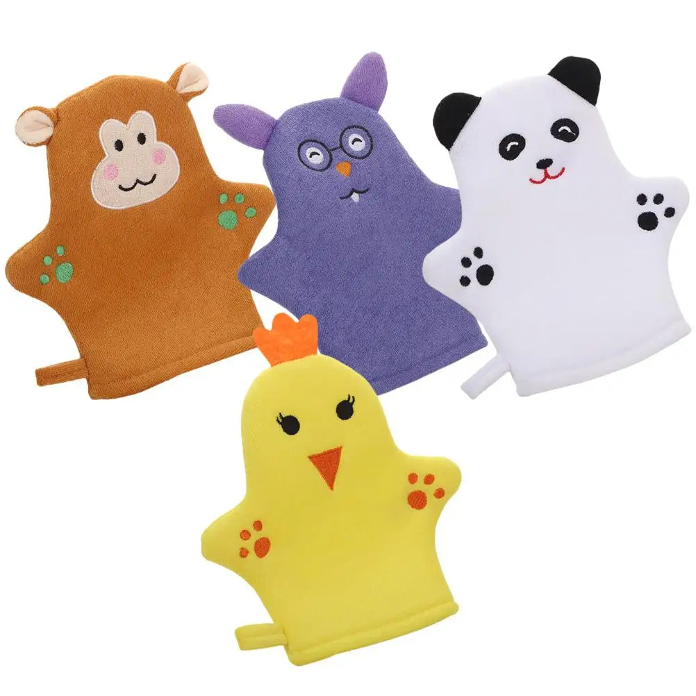 

4 Pcs Baby Bath Gloves Cartoon Animal Design Exfoliating Massage Toddler Wash Clothes Back Scrubber Shower Towel Body Mitts