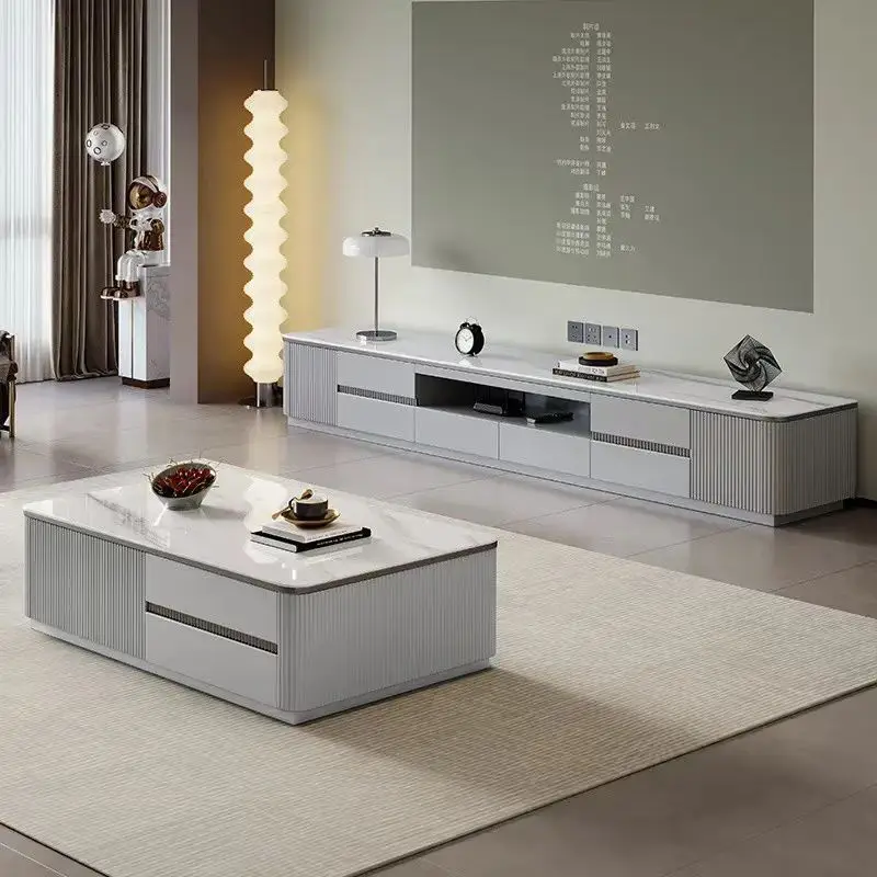 

Slate solid wood coffee table TV cabinet combination living room modern simple storage integrated side cabinet Internet