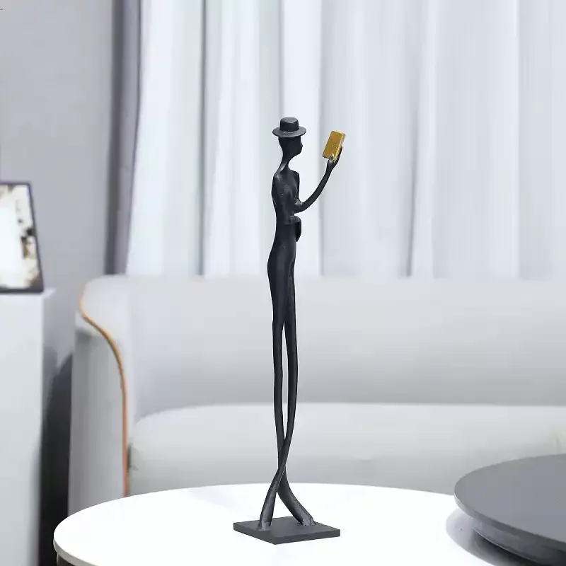 Creative Metal Reading Long Legs Character Art Decoration Ornament Porch TV Cabinet Bedroom Home Decoration 10.5*9*48.5cm
