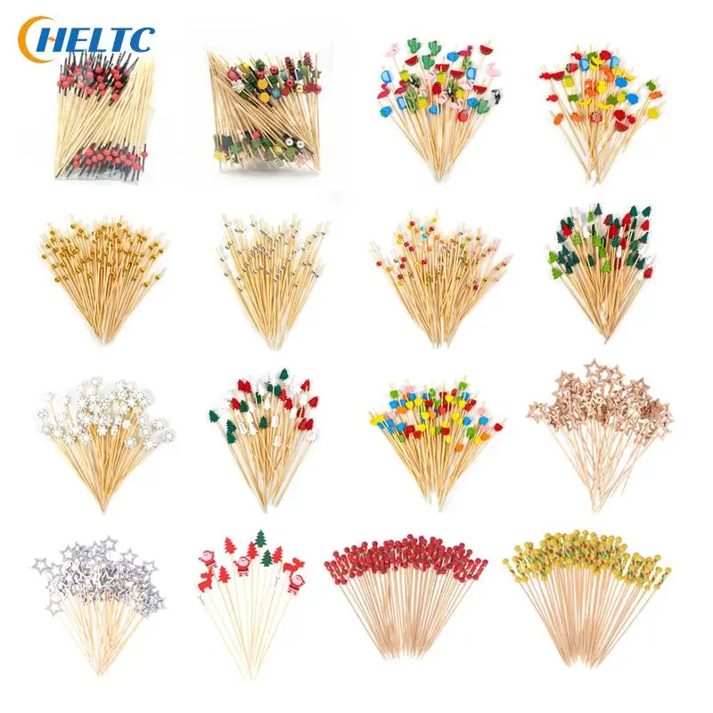 50/100Pc/Lot Star Disposable Bamboo Skewers Food Cocktail Picks Buffet Fruit Cupcake Fork Sticks Party Table Decoration Supplies