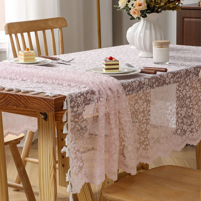 

Французская кружевная скатерть с цветочным узором для прямоугольного стола с бахромой, в винтажном стиле, жаккардовая, для свадеб и торжеств, чехол для обеденного стола